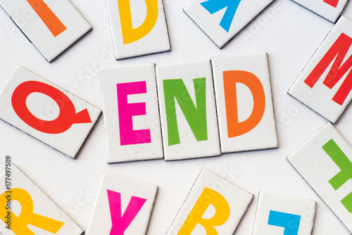 word end made of colorful letters