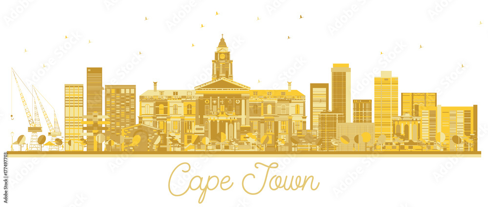 Cape Town South Africa City skyline golden silhouette.