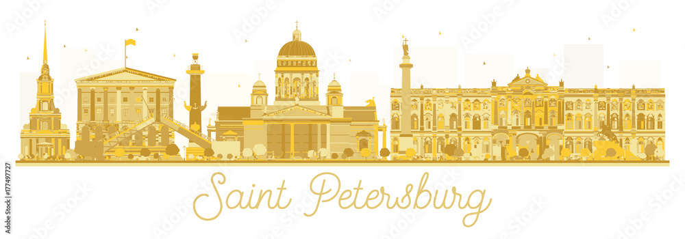 Naklejka premium Saint Petersburg City skyline golden silhouette.