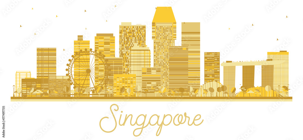 Singapore City skyline golden silhouette.