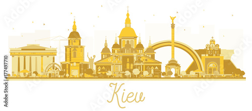 Kiev Ukraine City skyline golden silhouette.