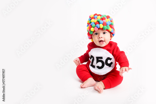 Slika na platnu Adorable baby wearing gum ball machine Halloween costume