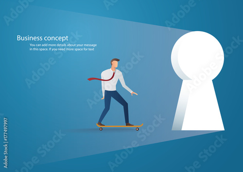 Business concept illustration of a businessman skating into keyhole