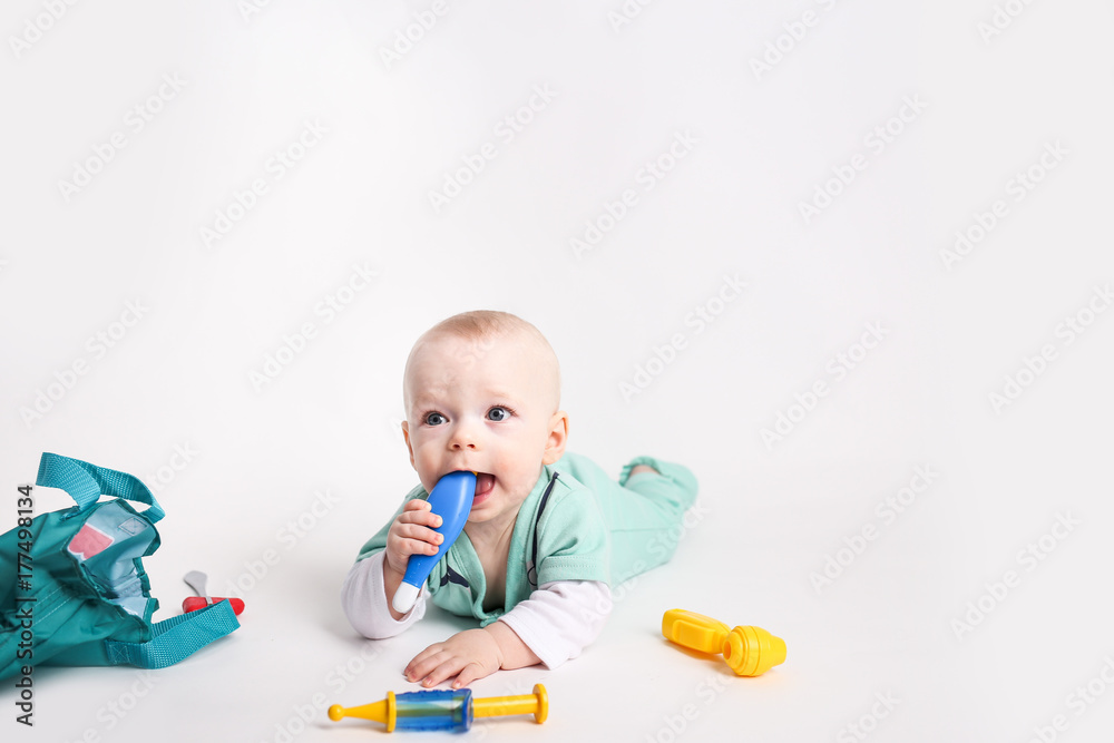Baby Dressed up like a doctor in scrubs Baby Dressed up like a doctor in scrubs