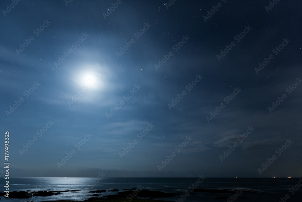 Moon and seascape at night Moon and seascape at night