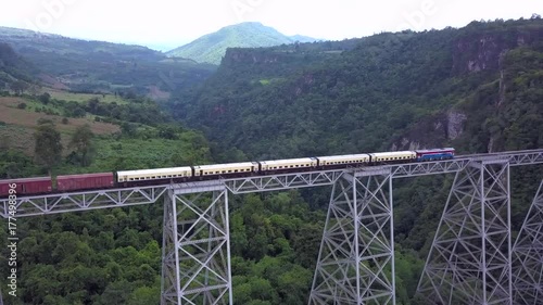 The famous viaduct Goteik between Pyin Oo Lwin and Hsipaw in Myanmar.It is the highest bridge in Myanmar.Aerial view from the drone  photo