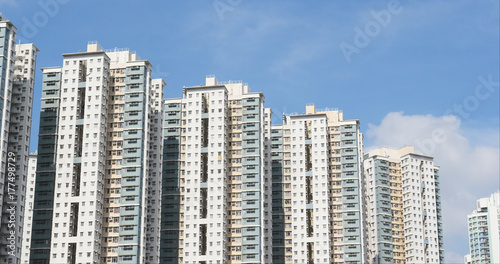 Hong Kong residential building with blue sky