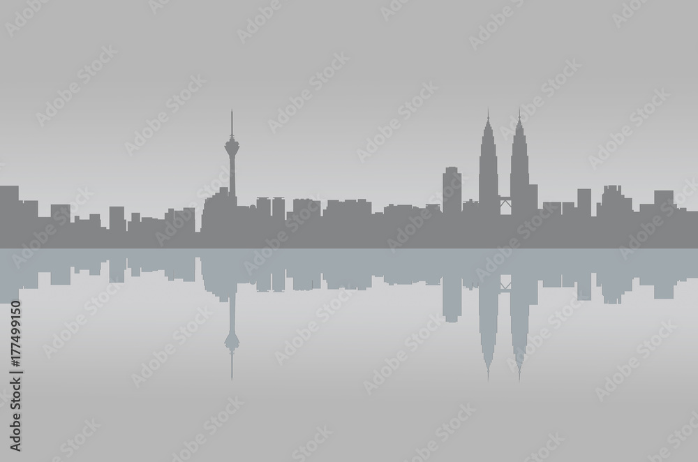 Fototapeta premium Kuala Lumpur panorama graphic reflection