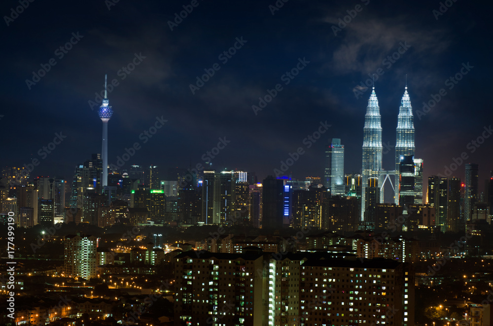 Kuala Lumpur city skyline night scene