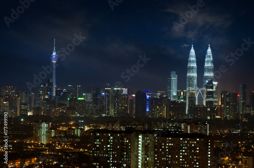 Kuala Lumpur city skyline night scene