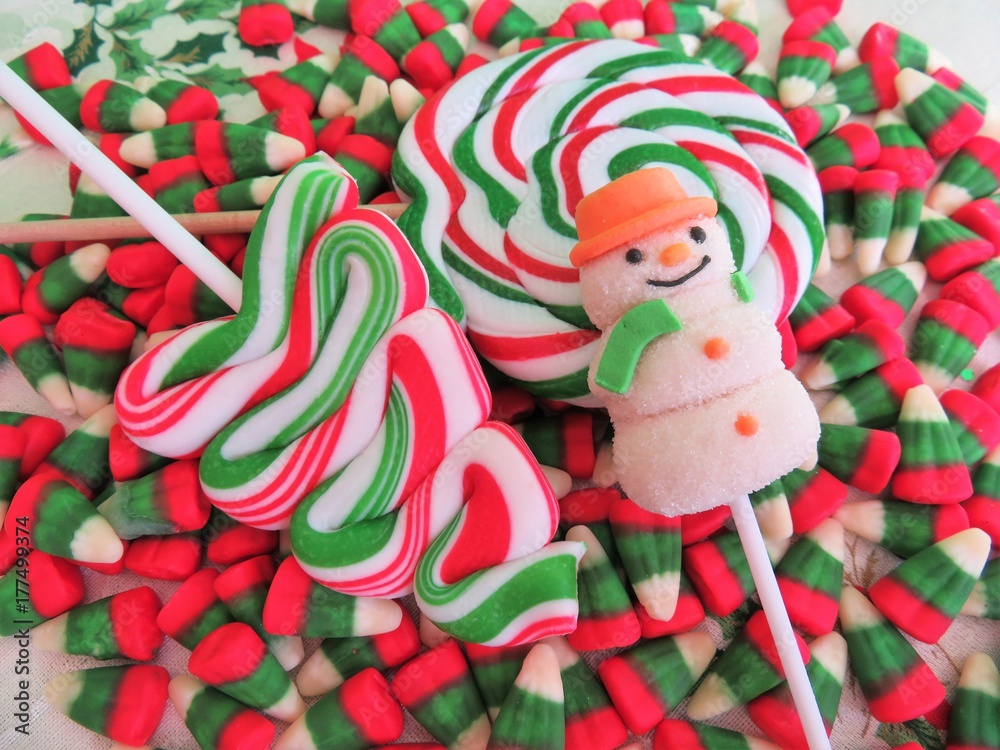 Christmas candy variety in red, white, and green