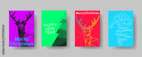 Colorful holiday Christmas cover trendy design template, Vector backgrounds set. Design industry for posters, placards,banners, flyers. Hand drawn illustration.