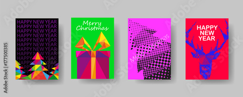 Colorful holiday Christmas cover trendy design template, Vector backgrounds set. Design industry for posters, placards,banners, flyers. Hand drawn illustration.