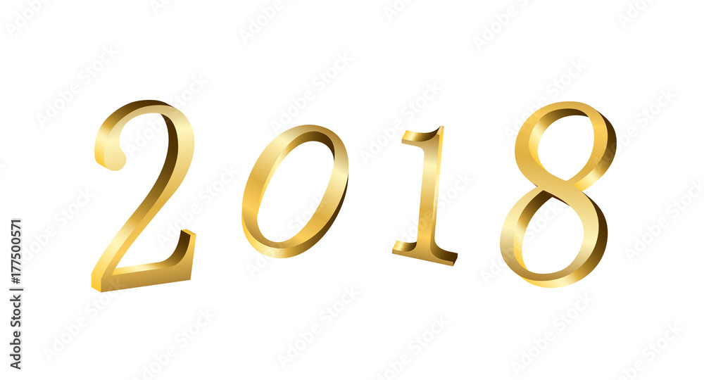 Happy New Year golden numbers. Gold numbers 2018 on white background. Christmas and New Year design. Symbol of holiday, celebration. Luxury golden texture. Vector illustration Happy New Year golden numbers. Gold numbers 2018 on white background. Christmas and New Year design. Symbol of holiday, celebration. Luxury golden texture. Vector illustration