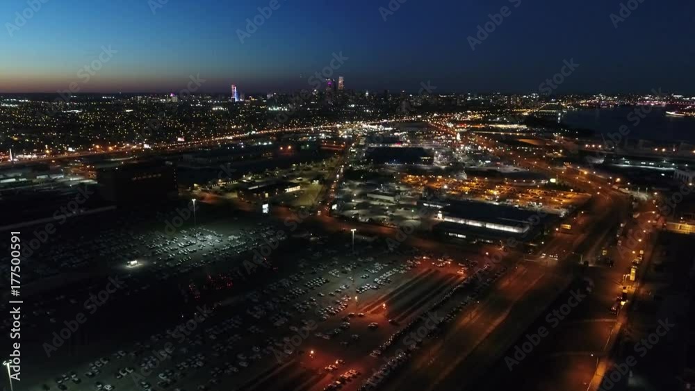 Aerial View Flying Through South Philadelphia Towards Center City at Night Aerial View Flying Through South Philadelphia Towards Center City at Night