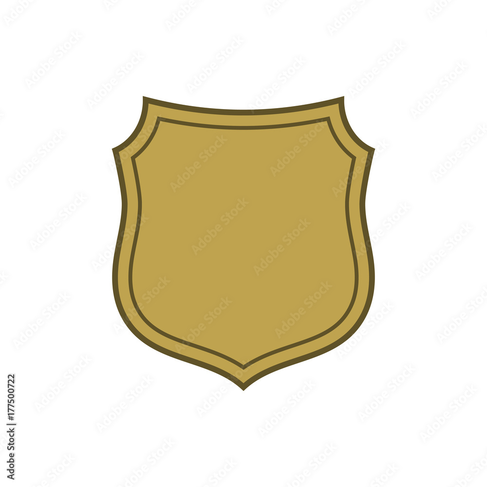 Shield shape gold icon. Simple silhouette flat logo on white background. Symbol of security, protection, safety, strong. Element for secure protect design emblem decoration. Vector illustration Shield shape gold icon. Simple silhouette flat logo on white background. Symbol of security, protection, safety, strong. Element for secure protect design emblem decoration. Vector illustration