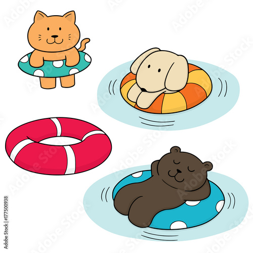 vector set of animal and life ring