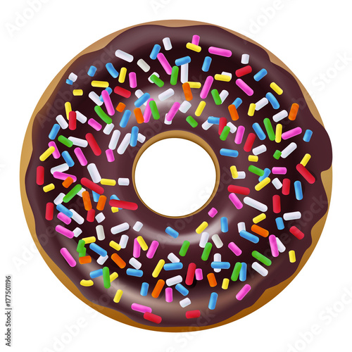 Chocolate covered with sprinkles donut, Realistic style.Vector illustration for your design.