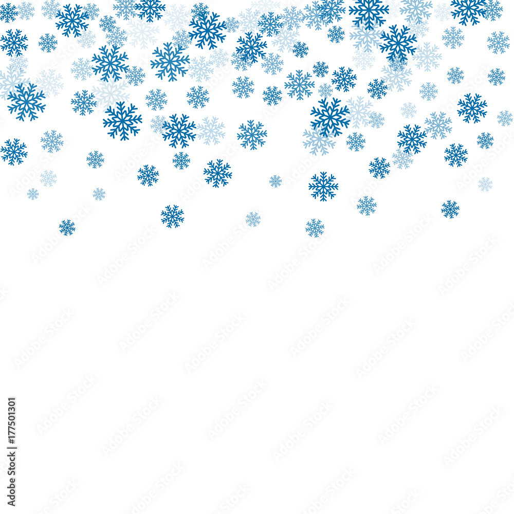 Christmas winter white background with Christmas falling snowflakes. Blue elegant snowfall Christmas background. Happy New Year card design for holiday, winter Xmas decoration Vector illustration
