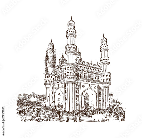 Sketch of Charminar Hyderabad Telangana India in vector illustration. photo
