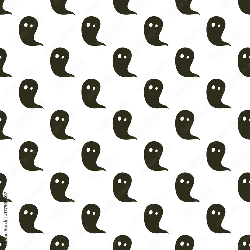 Ghost geometric seamless pattern. Halloween flat icon symbol in black color on white background. Ghost geometric seamless pattern. Halloween flat icon symbol in black color on white background.