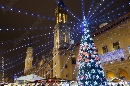 Christmas tree in Pilar square, Saragossa, Spain