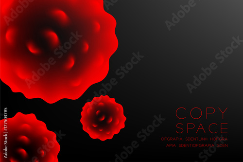 Microscope Disease cells set close up red color illustration isolated glow on dark background