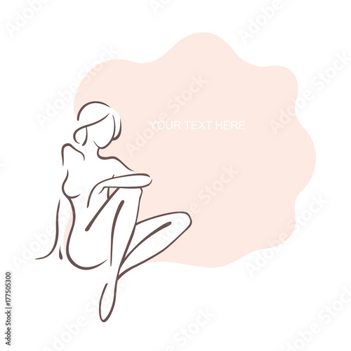 Sexy fitness naked girl with a chic figure. Intimate sexy lady, model in a pose. Lovely  ass In swimsuit, panties. Drawn graphics for design, Abstraction background