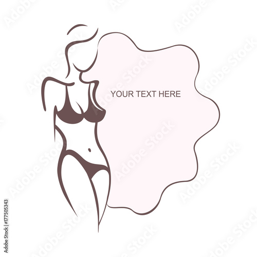 Sexy fitness figure of a girl in the evening dress. Intimate sexy lady, model in a pose. Lovely elastic ass bikini zone. Drawn graphics for design, background