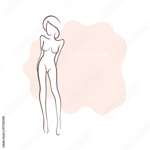 Sexy fitness figure of a girl in the evening dress. Intimate sexy lady, model in a pose. Lovely elastic ass bikini zone. Drawn graphics for design, background