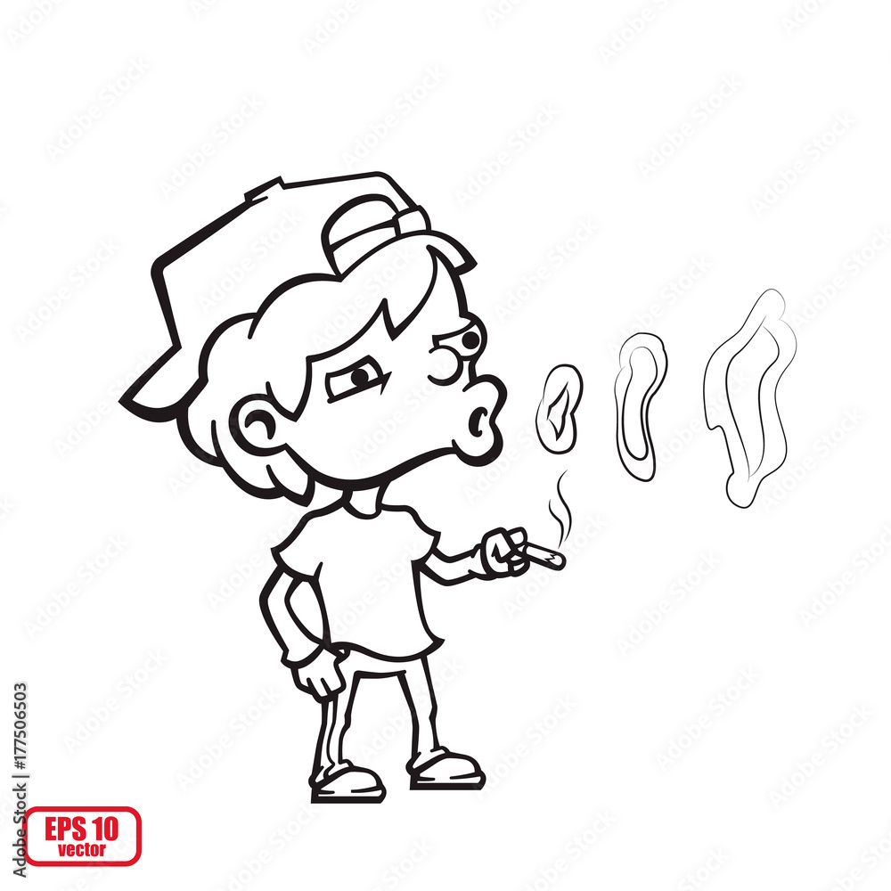 Smoker. Cartoon character for use in design. Line art style. Vector illustration, eps 10. Smoker. Cartoon character for use in design. Line art style. Vector illustration, eps 10.