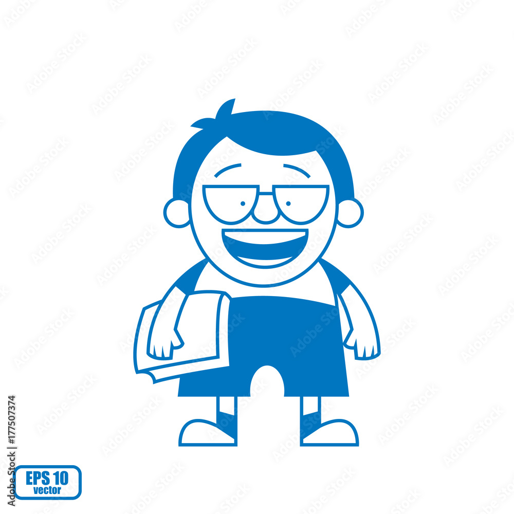 A schoolboy in glasses. Cartoon character for use in design. Vector illustration, eps 10.