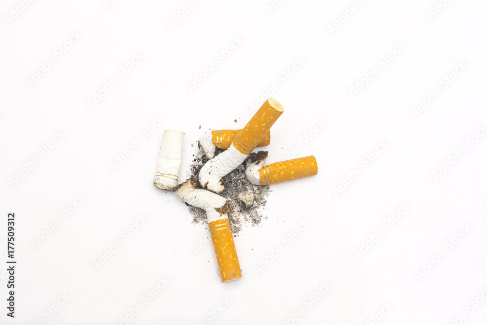 cigarette butts on a isolated white background close up composition photography cigarette butts on a isolated white background close up composition photography