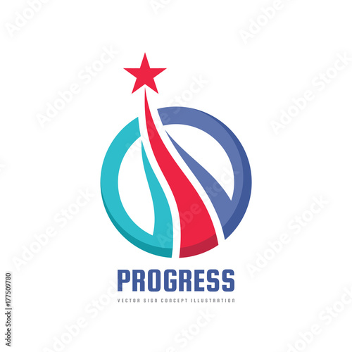 Progress - abstract vector logo. Design elements with star sign. Development symbol. Sucess icon. Growth and start-up concept illustration.