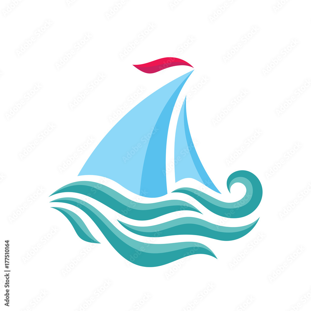 Obraz premium Sailboat - vector logo template concept illustration. Ship icon. Sea trip sign. Boat symbol. Design element