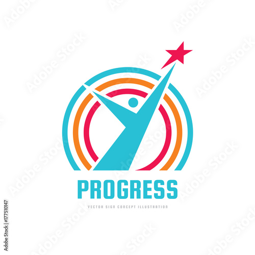 Progress - vector logo template concept illustration. Development creative sign. Human abstract silhouette with star symbol. Business start-up icon. Design element. 