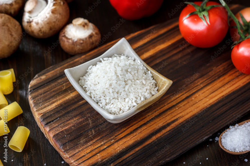 Beautiful white rice in a white ceramic bowl. Beautiful white rice in a white ceramic bowl.