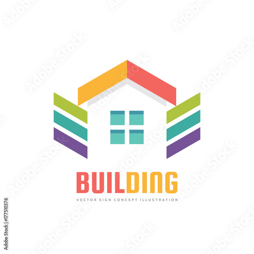 Building - vector logo concept illustration in flat style for presentation, booklet, website and other creative projects. Real estate sign. Design element.