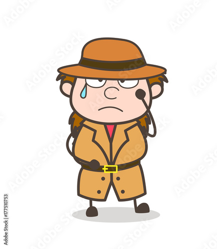 Crying Face - Female Explorer Scientist Cartoon Vector