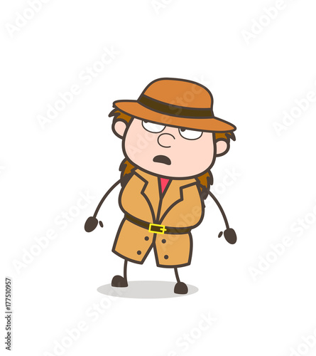 Worried Expression - Female Explorer Scientist Cartoon Vector