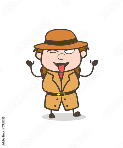 Funny Face with Stuck Out Tongue - Female Explorer Scientist Cartoon Vector