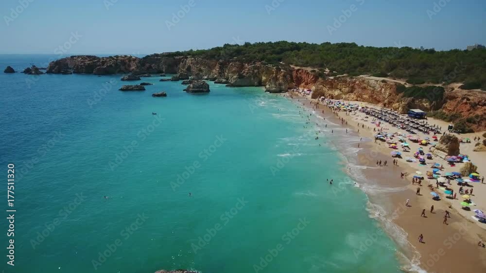 Aerial drone shooting sky beach Barranco das Canas in Portimao