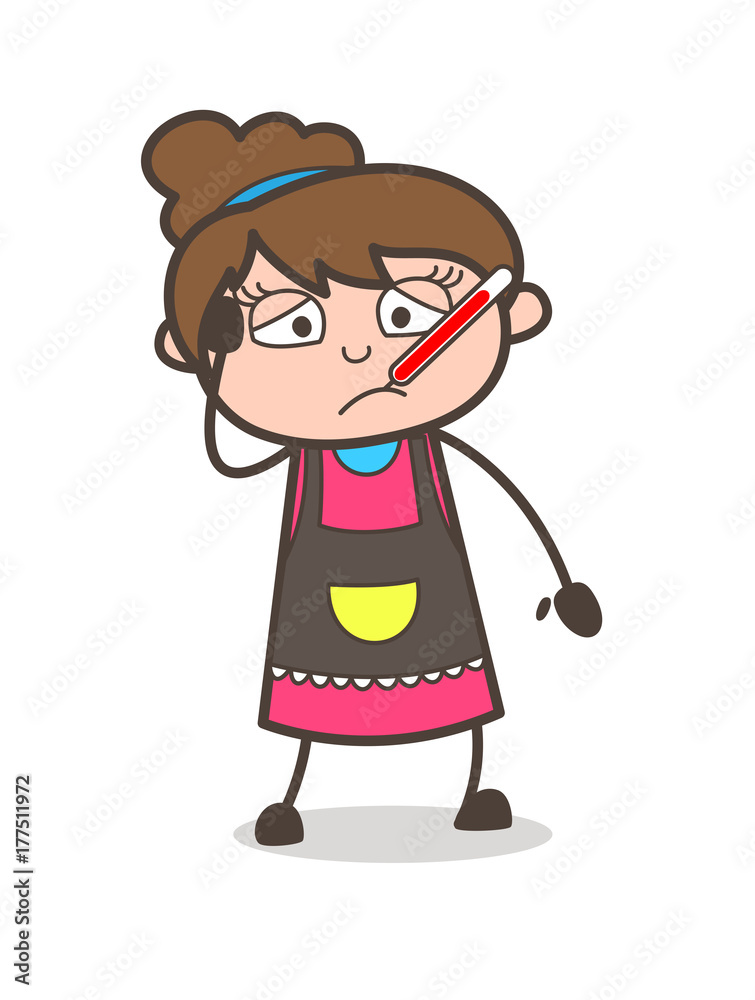 Sick Face with Fever Thermometer - Beautician Girl Artist Cartoon Vector  Stock Vector | Adobe Stock