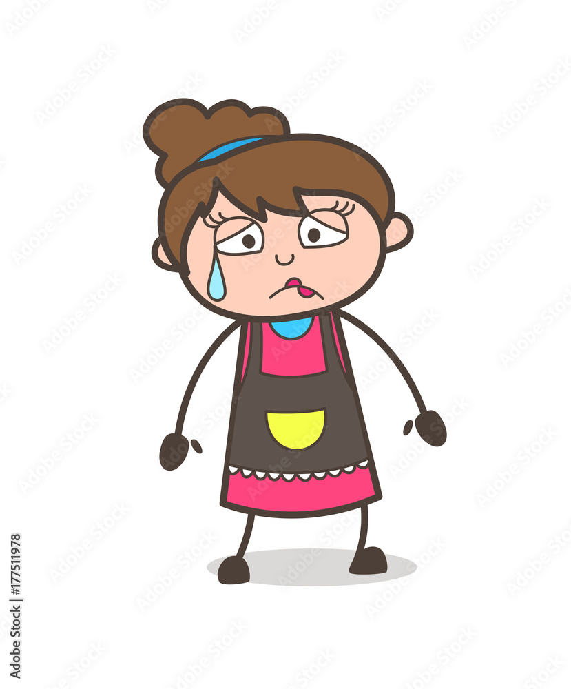 Disappointed Face with Sweat - Beautician Girl Artist Cartoon Vector
