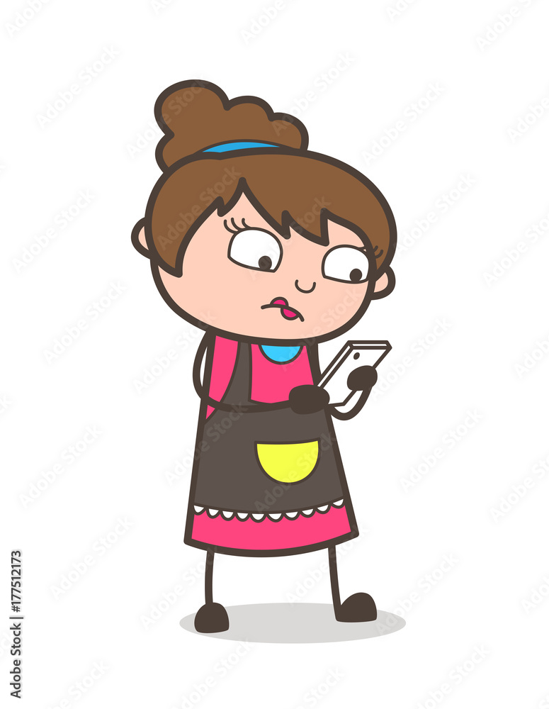 Reading Messages in Mobile - Beautician Girl Artist Cartoon Vector