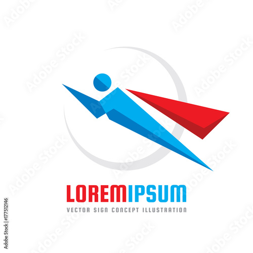 Super - human character logo template concept illustration. Abstract people flying man. Hero sign. Geometric design element.