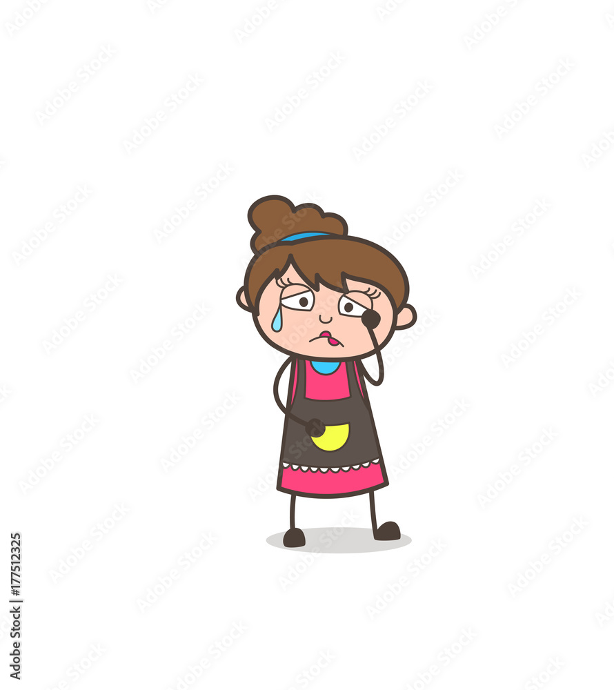 Crying Face - Beautician Girl Artist Cartoon Vector