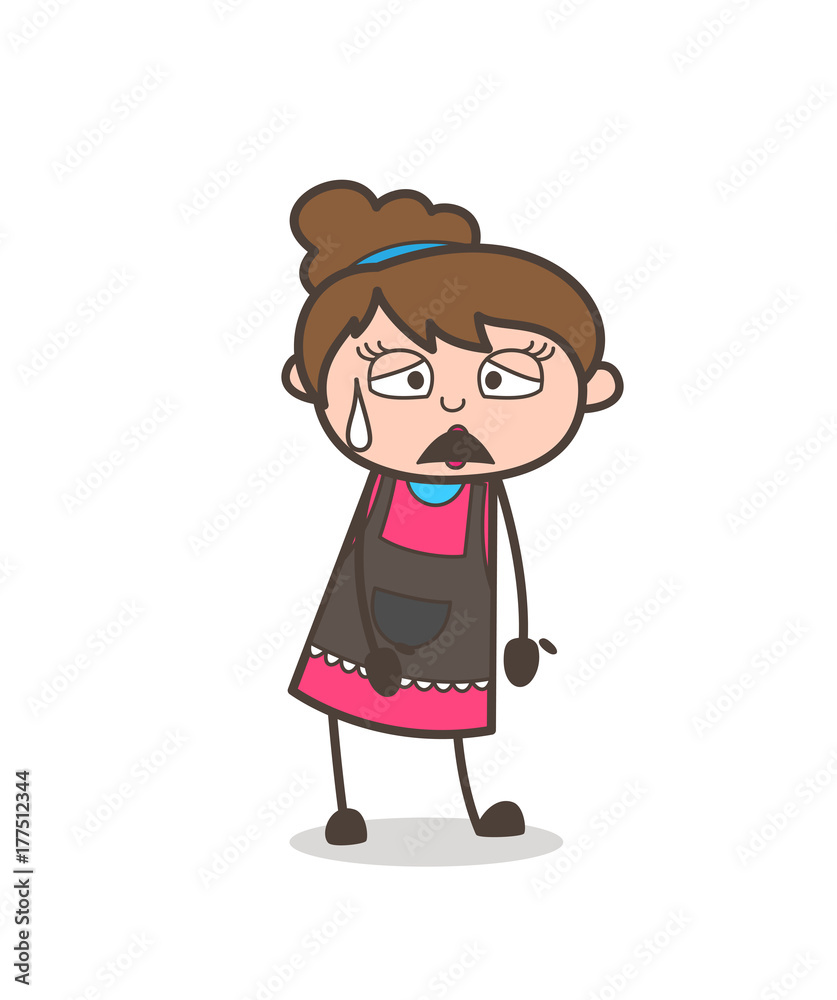 Frowning Face with Open Mouth - Beautician Girl Artist Cartoon Vector