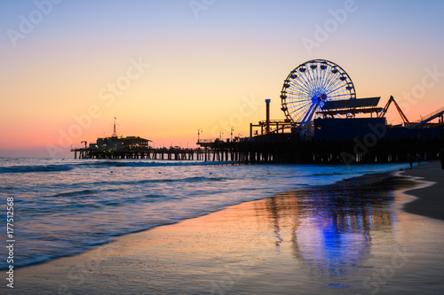 santa monica pier at sundown, los angeles