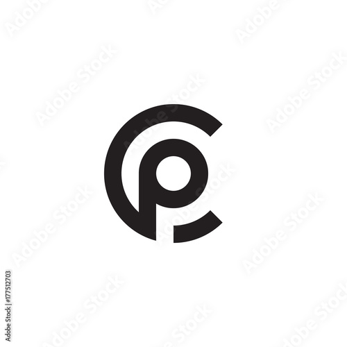 Initial letter cp, pc, p inside c, linked line circle shape logo, monogram black color photo